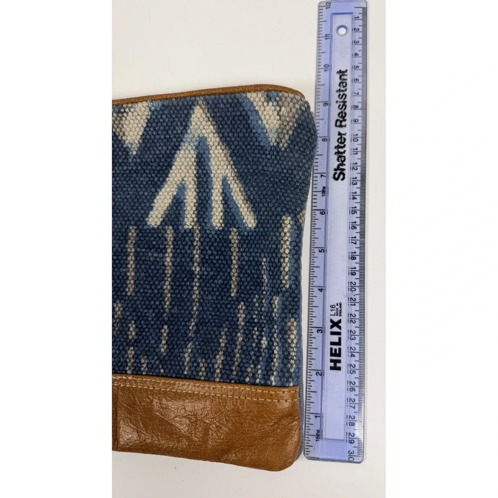 Myra Bag Leather Woven Cotton Canvas Aztec Wristlet Clutch Bag